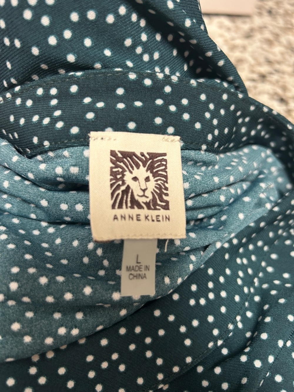 Anne Klein Dark Teal Polka Dot Long-Sleeve Swing Shirt - Picture 2 of 8